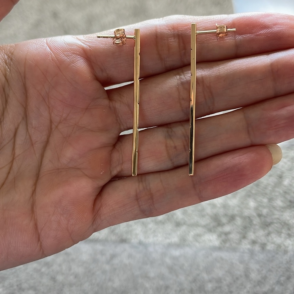 18K Diamond Bar Drop Earrings - Picture 12 of 16